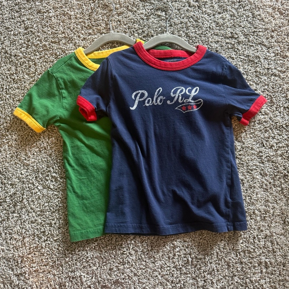 Set of 2 Polo Ralph Lauren Ringer Tees - Size 4T (Green/Yellow & Navy/Red)